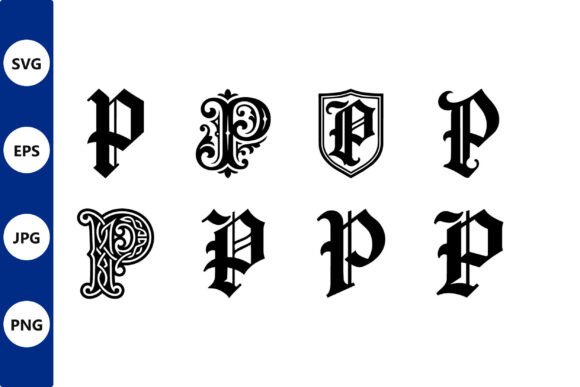 Ornate P Glyphs Set: A Decorative Typography Resource for Creative Projects