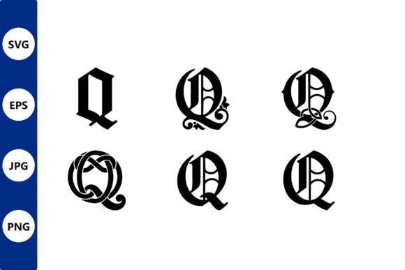 Ornate Q Glyphs Vector Set: Gothic Elegance for Creative Projects